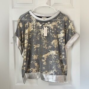 Pilcro Shine Shell Top - Metallic Silver & Gold Short Sleeve Tee